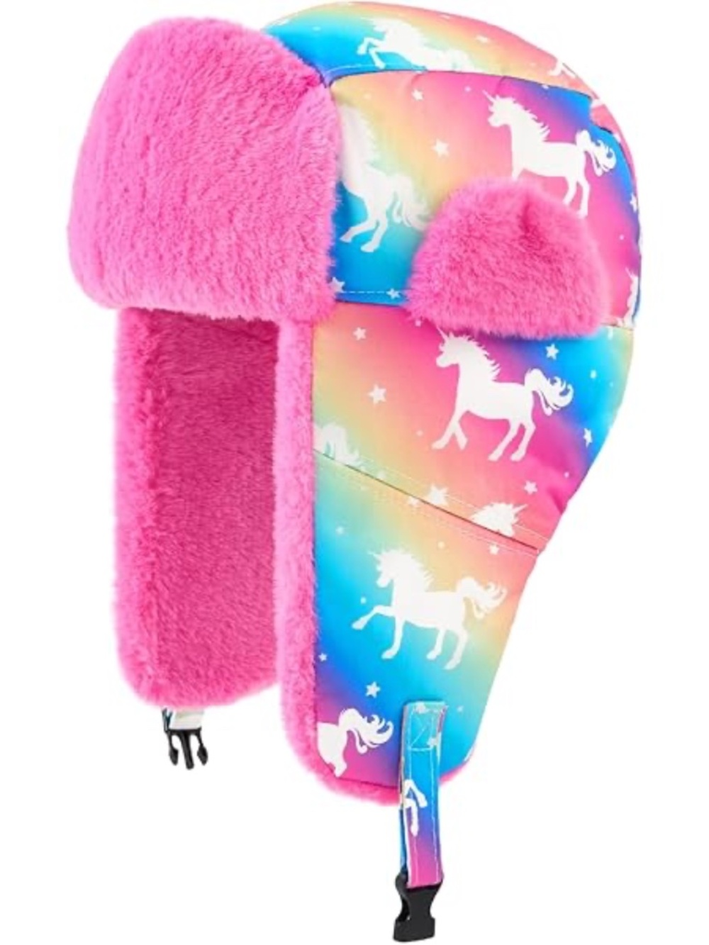 girls kids rainbow unicorn Ear Flap trapper Hat Fur Warm Snow Ski Cap cozy NWOT